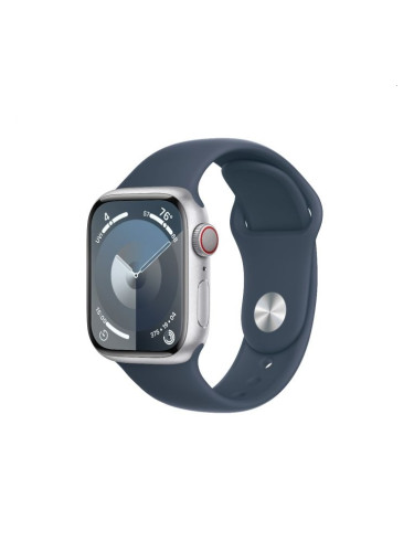 Apple Watch Series 9 GPS+4G/LTE 41mm - Silver Aluminium Case with Storm Blue Sport Band - S/M