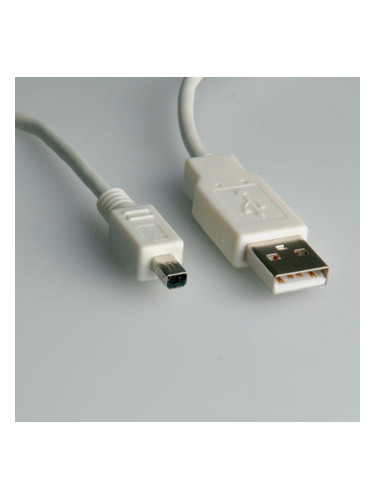 Кабел Roline 11.99.8618, USB A(м) към Mitsumi mini(м), 1.8m, бял
