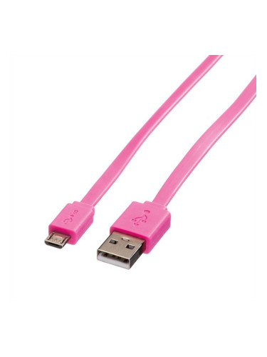 Кабел Roline 11.02.8762, USB A(м) към USB Micro B(м), 1m, розов