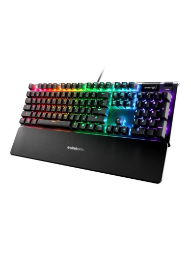 Клавиатура SteelSeries Apex 5 Hybrid Mechanical Blue Switch, гейминг, механична, RGB подсветка, магнитна подложка, черна, USB