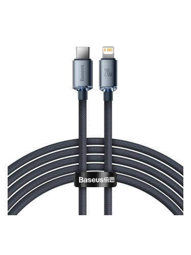 Кабел Baseus Crystal Shine USB-C to Lightning Cable PD 20W (CAJY000301), от USB C(м) към Lightning(м), 2m, 20W, черен