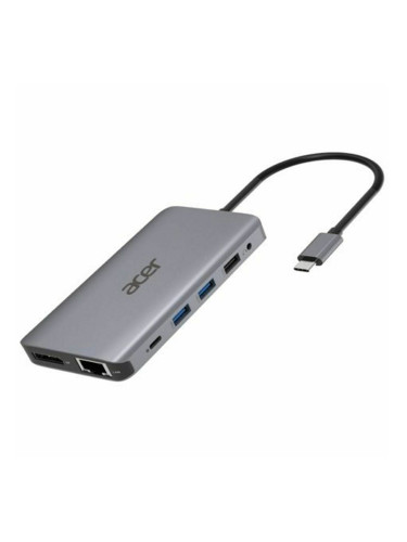 Докинг станция Acer 12 port mini Dock, от USB C към 1x USB 3.2 Type-C, 2x USB 2.0 Type-A, 2x USB 3.2 Type-A, 1x MicroSD/TF четец, 1x DP, 2x HDMI, 1x RJ45, 1x AUX