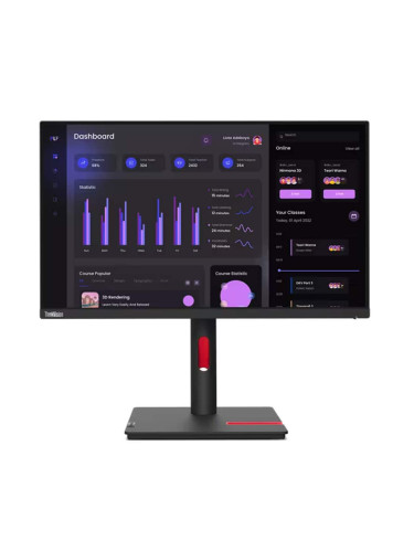 Монитор Lenovo ThinkVision T24i-30 (63CFMATXEU), 23.8" (60.45cm), IPS панел, Full HD, 4ms, 1 000:1, 250cd/m2, HDMI, DisplayPort, VGA, USB