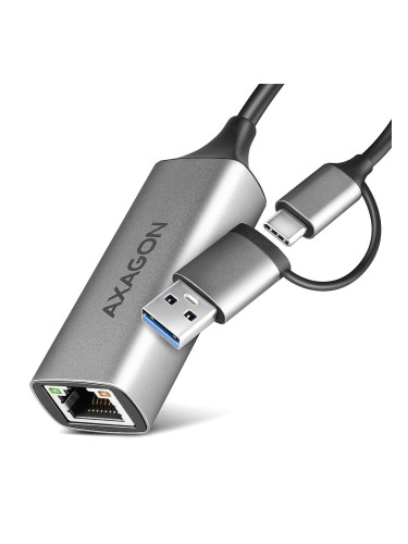 Мрежови адаптер AXAGON ADE-TXCA, от USB-A/USB-C(м) към 1x RJ45 10/100/1000Mbps(ж), сив