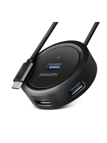 USB Хъб AXAGON HUE-P1C, 4 порта, от USB Type-C към 4x USB 3.2 Type-A, черен