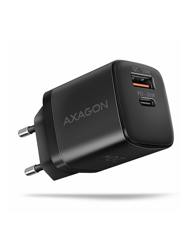 Зарядно устройство Axagon ACU-PQ20, от контакт към 1x USB-C(ж), 1x USB-A(ж), 20W, черно