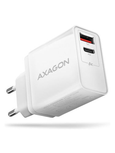 Зарядно устройство AXAGON ACU-PQ22W, от контакт към 1x USB-C(ж), 1x USB-A(ж), 22W, бяло