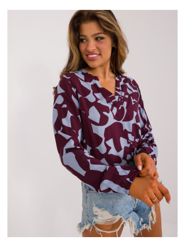 Burgundy patterned blouse with neckline SUBLEVEL