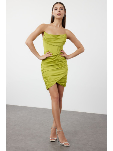 Trendyol Light Green Fitted Lined Corset Detailed Knitted Short Evening Dress Night Dress