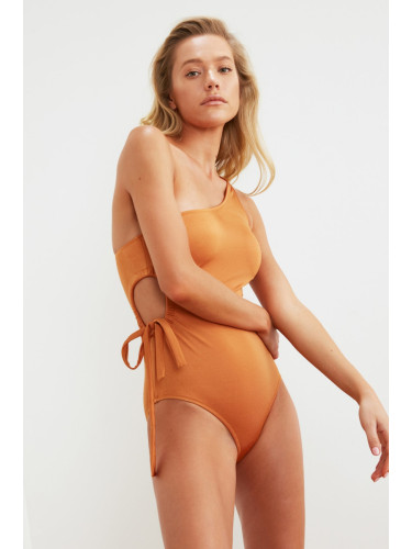 Trendyol One Shoulder Swimsuit with Cinnamon Binding Detail