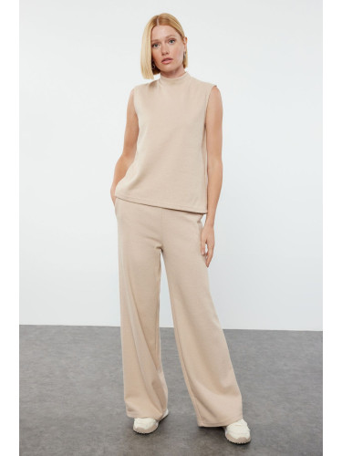 Trendyol Beige Thessaloniki Knitted Sleeveless Blouse and Trousers Top-Bottom Set