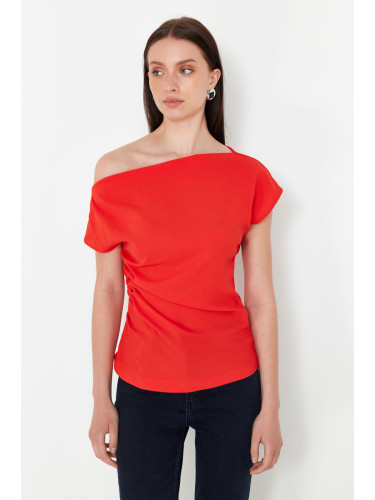 Trendyol Red Boat Neck Fitted Woven Blouse