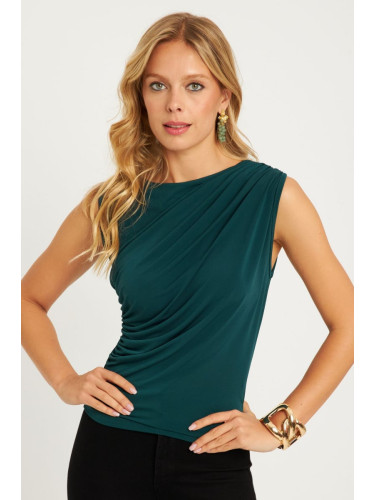 Cool & Sexy Women's Emerald Green Gathered Blouse YZ625