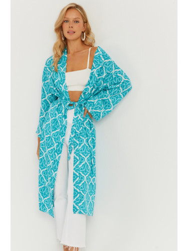 Cool & Sexy Women's Turquoise Patterned Kimono GC155