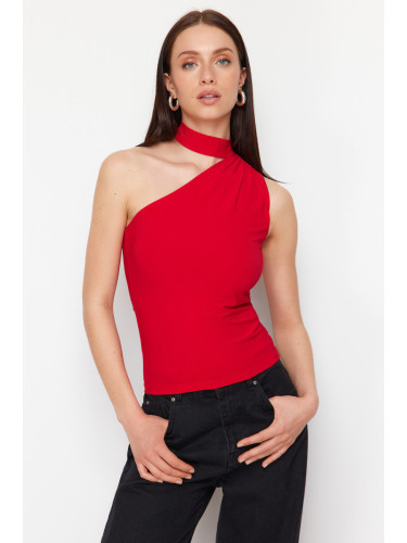 Trendyol Red Choker Neck Fitted/Slippery Knitted Blouse