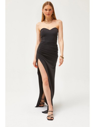 Olalook Women's Black Deep Slit Strapless Long Dress