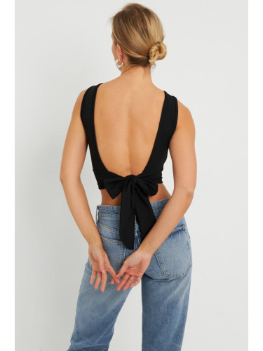 Cool & Sexy Women's Tie Back Crop Blouse Black