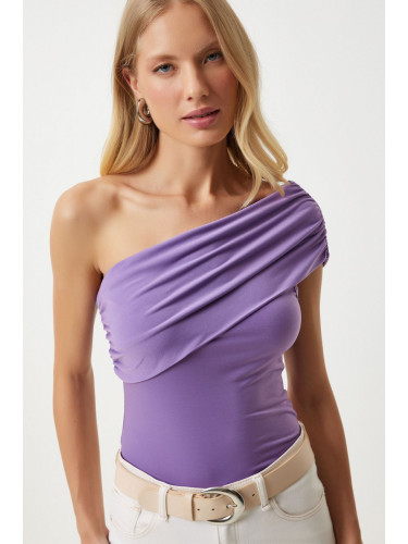 Happiness İstanbul Women's Lilac One Shoulder Gathered Knitted Blouse