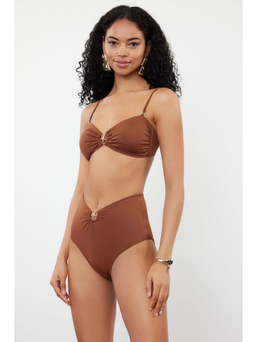 Trendyol Brown Premium Accessory High Waist Hipster Bikini Bottom