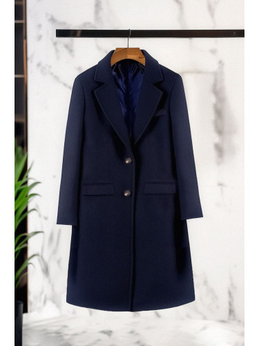 Trendyol Curve Navy Blue Regular Fit Thick Stitching Coat