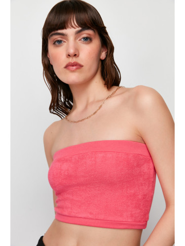 Trendyol Fuchsia Plain Strapless Collar Super Crop Knitted Blouse