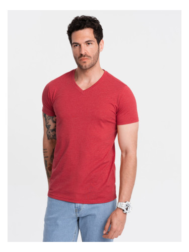 Ombre BASIC men's classic cotton tee-shirt with a crew neckline - red melange