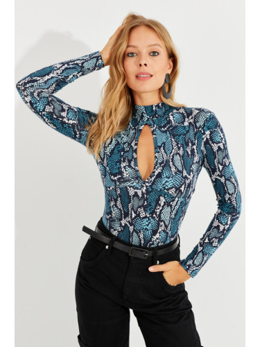 Cool & Sexy Women's Petrol Front Drop Snake Patterned Blouse