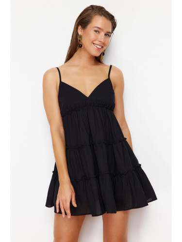 Trendyol Black Mini Woven 100% Cotton Beach Dress