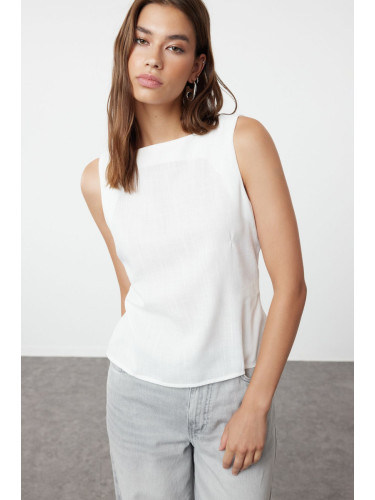 Trendyol Ecru Sleeveless Linen Look Woven Blouse