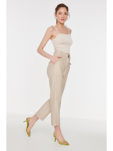 Trendyol Stone Cigarette Woven Faux Leather Trousers