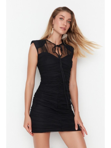 Trendyol Black Draped Detailed Evening Dress