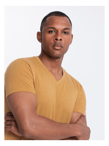 Ombre BASIC men's classic cotton T-shirt with a serape neckline - mustard melange