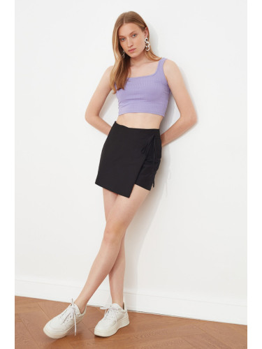 Trendyol Black Super Mini Weave Short Skirt with Tie Tie