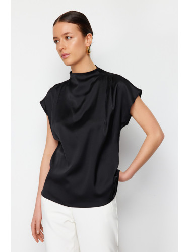 Trendyol Black Satin High Neck Woven Blouse