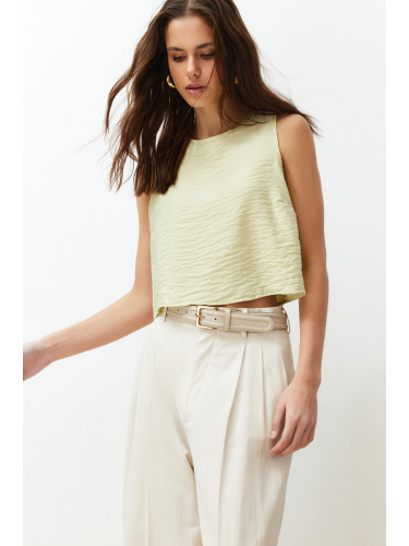 Trendyol Light Khaki Sleeveless Woven Linen Look Blouse