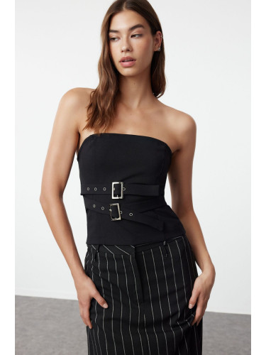 Trendyol Black Double Belted Strapless Woven Blouse