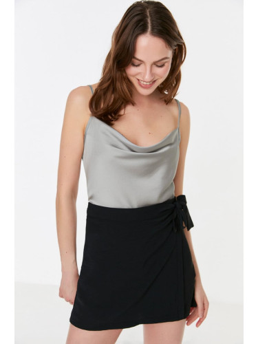 Trendyol Gray Strapless Collar Satin Woven Blouse