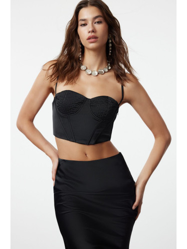 Trendyol Black Crop Woven Satin Bustier