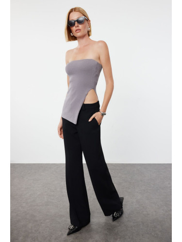 Trendyol Anthracite Strapless Slit Detail Premium Yarn/Special Yarn Blouse