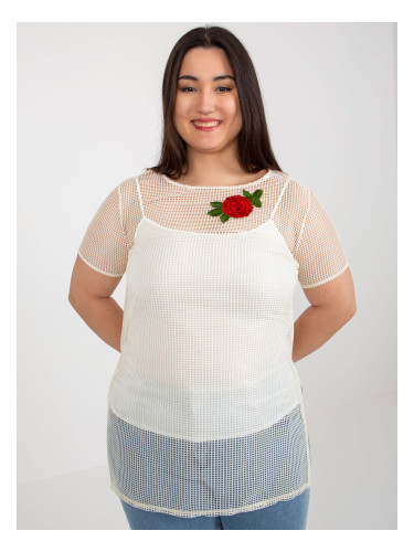 Light beige plus size two-piece blouse with patch