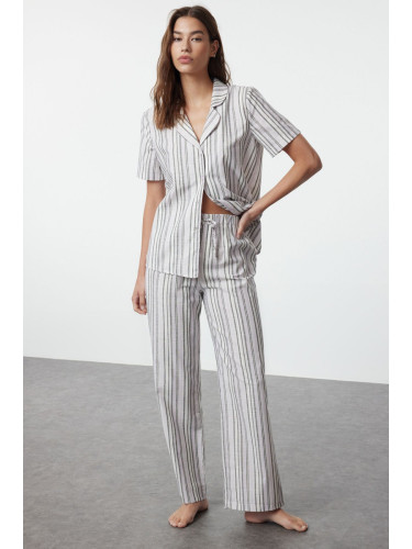 Trendyol Gray Striped Cotton Woven Pajama Set