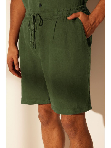 Trendyol Khaki Regular Fit Limited Edition 100% Linen Elastic Waist Shorts & Bermuda