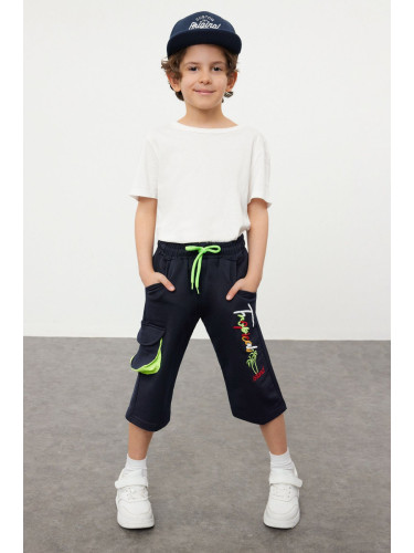 Trendyol Navy Blue Boy Printed Capri Length Knitted Shorts