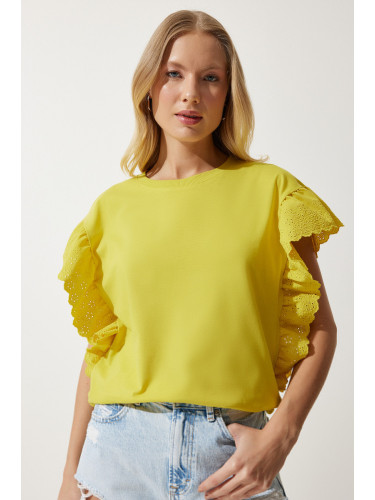 Happiness İstanbul Women's Yellow Scalloped Knitted Blouse