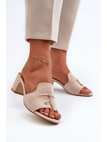 Boto Дамски сандали от изкуствен велур на ток бежово Jemenna