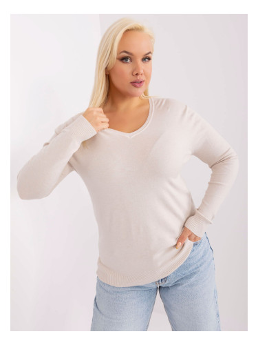 Light beige fitted sweater plus size with neckline