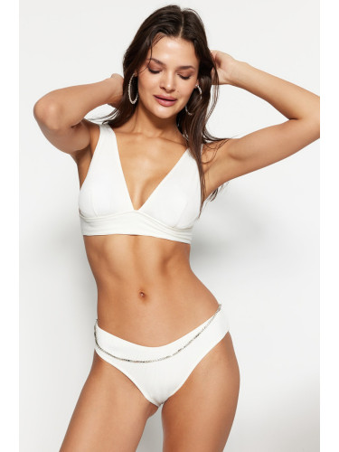 Trendyol Ecru Bikini Bottoms With Beads Accessory Textured Regular Leg