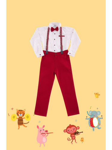 Trendyol Claret Red Boy Bow Tie Polka Dot Shirt Trousers Suspender Set