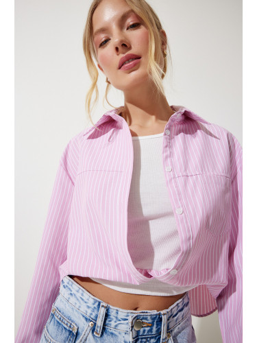 Happiness İstanbul Women's Pink Blouse Detailed Crop Shirt