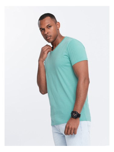 Ombre Men's BASIC classic cotton T-shirt with a v-neck - turquoise